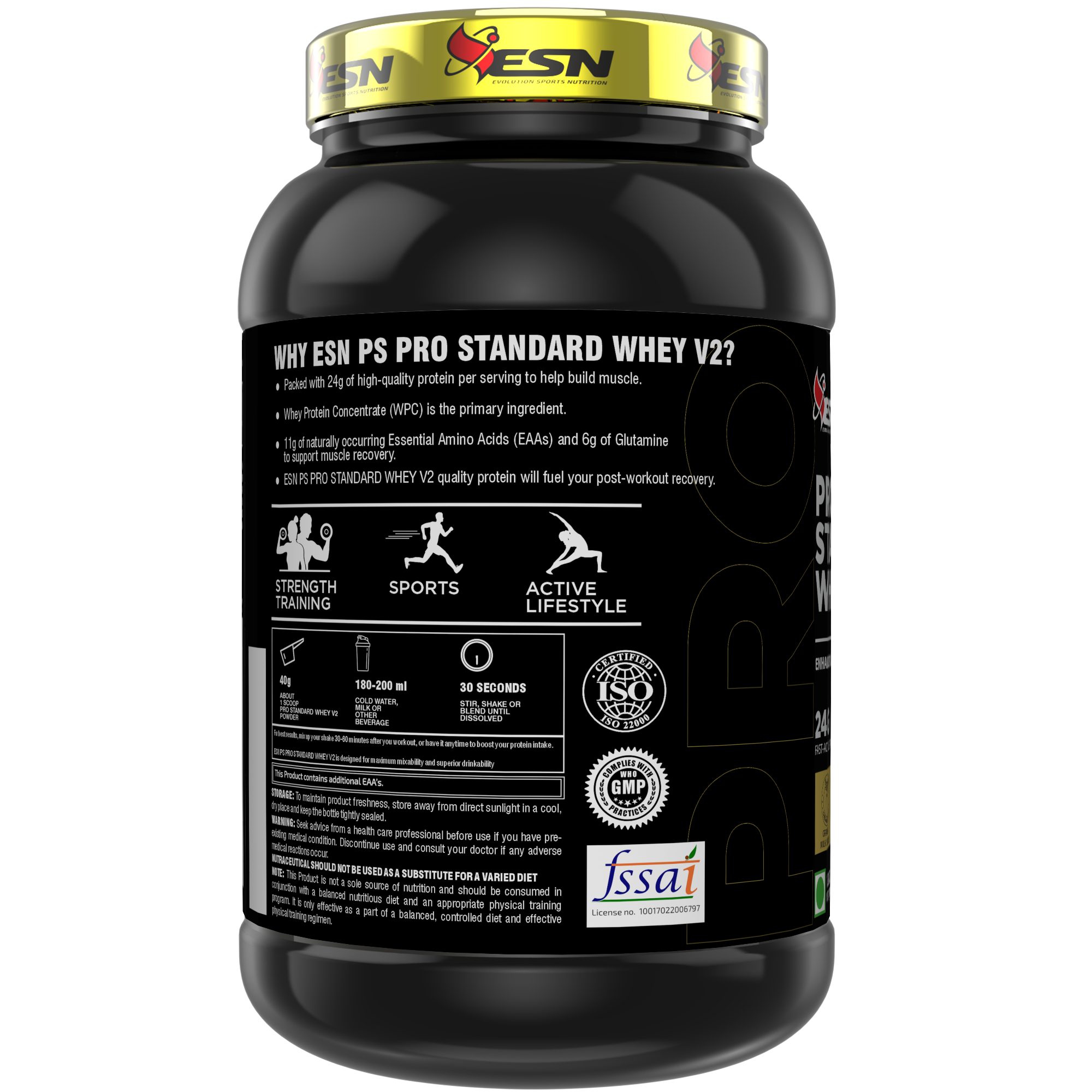ESN PS Pro Standard Whey V2 | Enhanced Absorption Formula | 24 g Protein Per Serving | 6 g Glutamine | 11 g EAAs