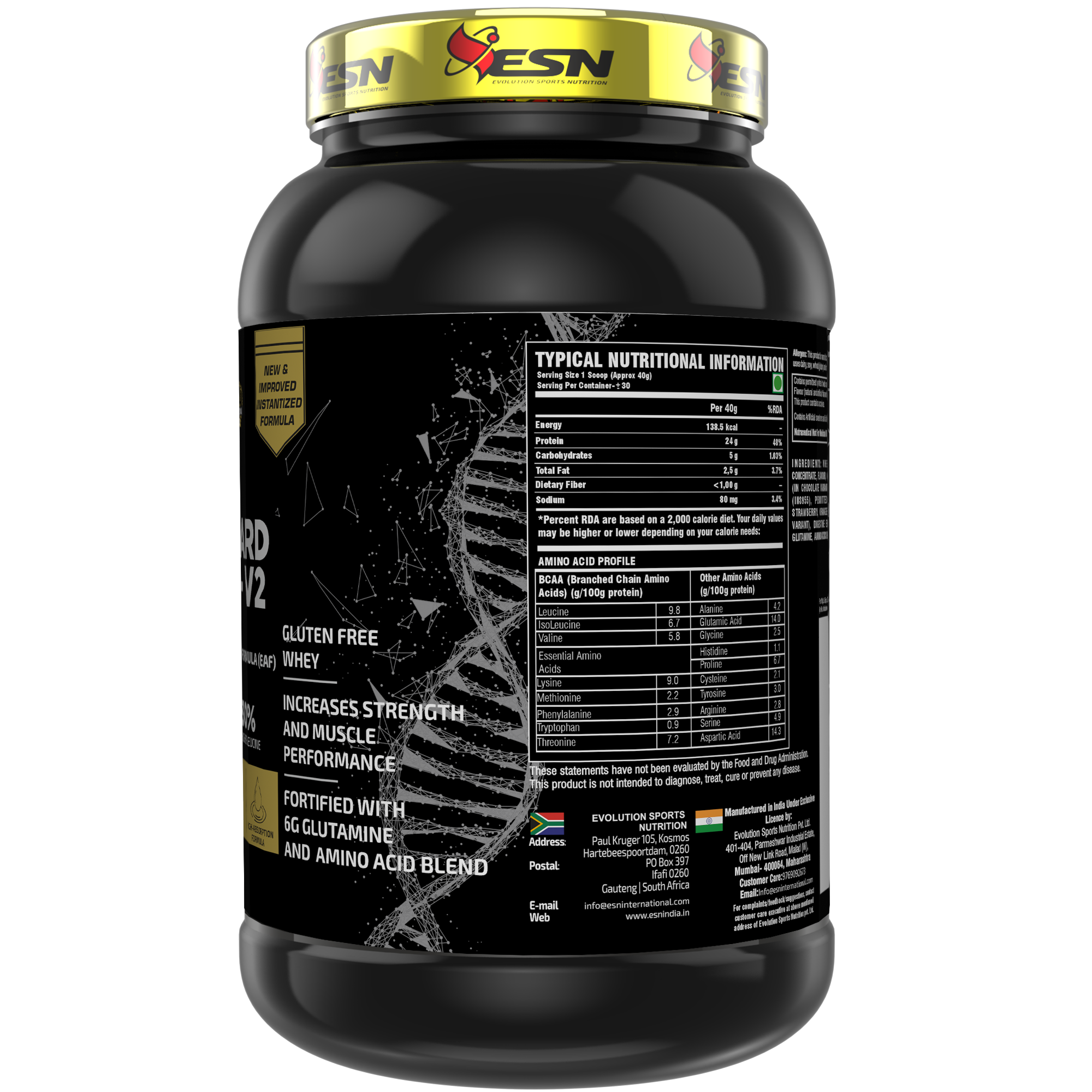 ESN PS Pro Standard Whey V2 | Enhanced Absorption Formula | 24 g Protein Per Serving | 6 g Glutamine | 11 g EAAs