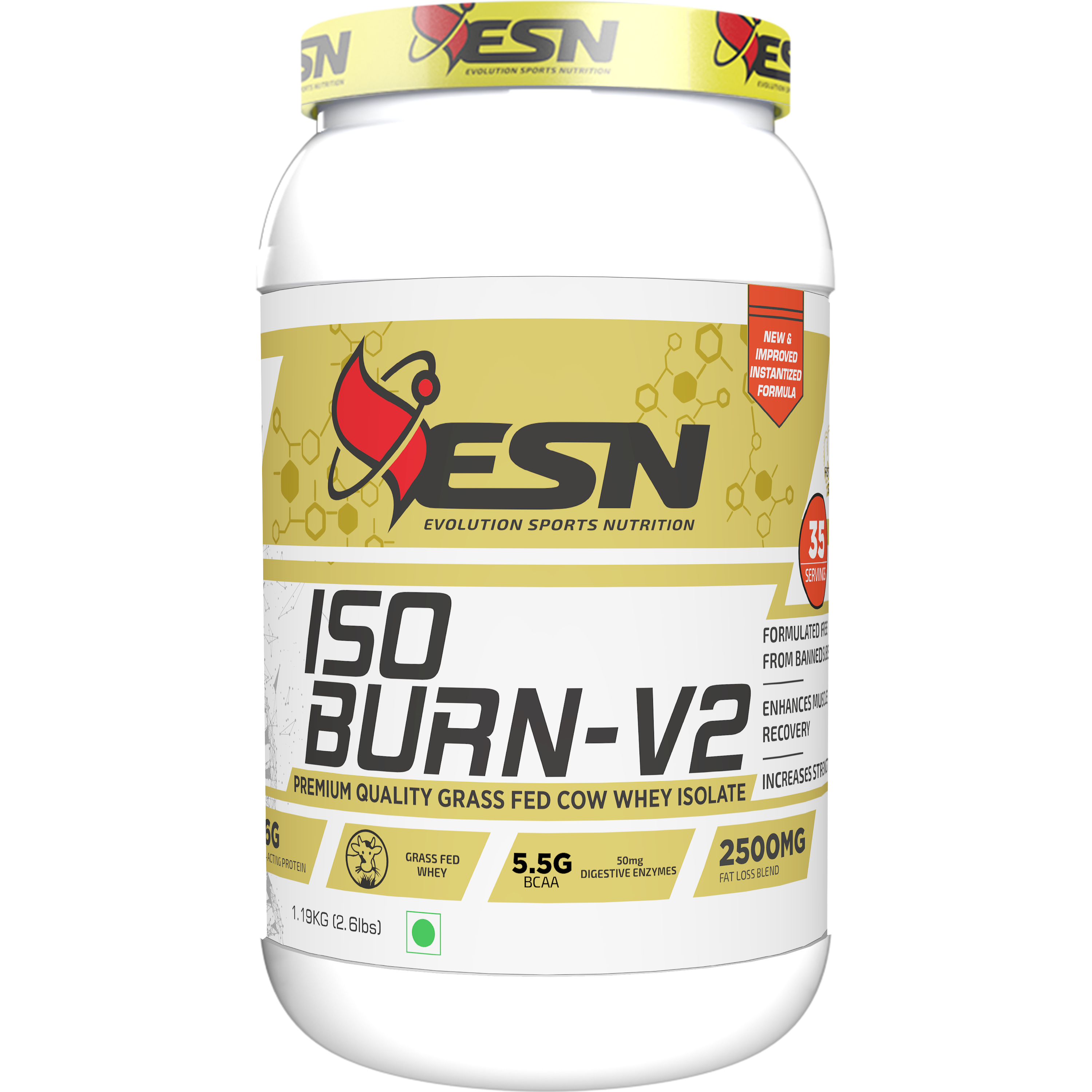 ESN Professional Series ISO BURN-V2 – Whey Protein Isolate | 26 g Protein | 5.5 g BCAA | Digestive Enzymes | Premium Grass-Fed Whey Isolate