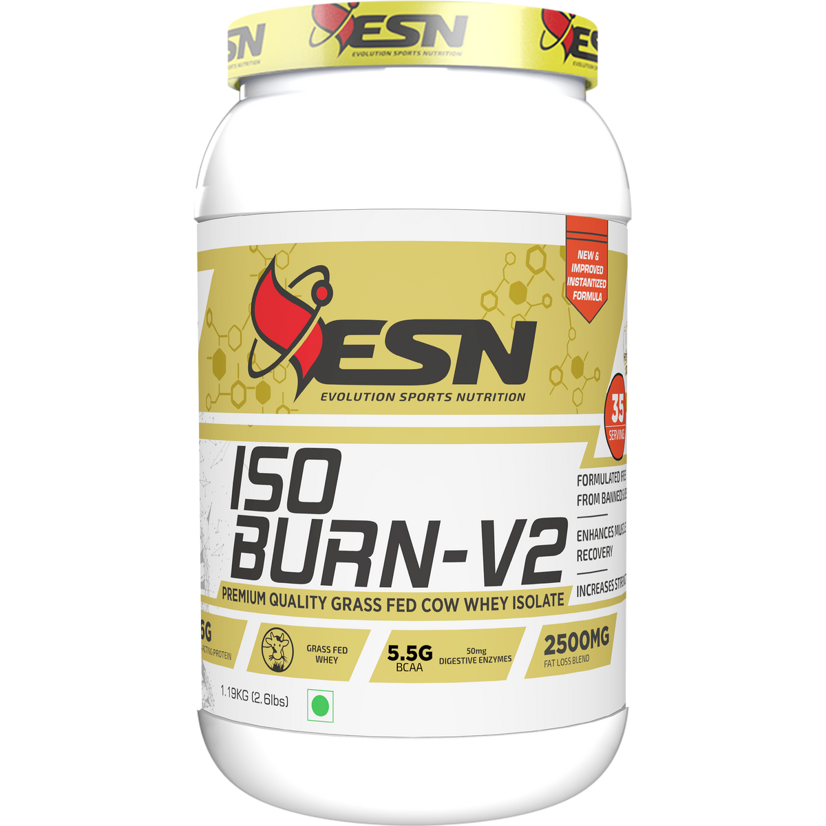 ESN Professional Series ISO BURN-V2 – Whey Protein Isolate | 26 g Protein | 5.5 g BCAA | Digestive Enzymes | Premium Grass-Fed Whey Isolate