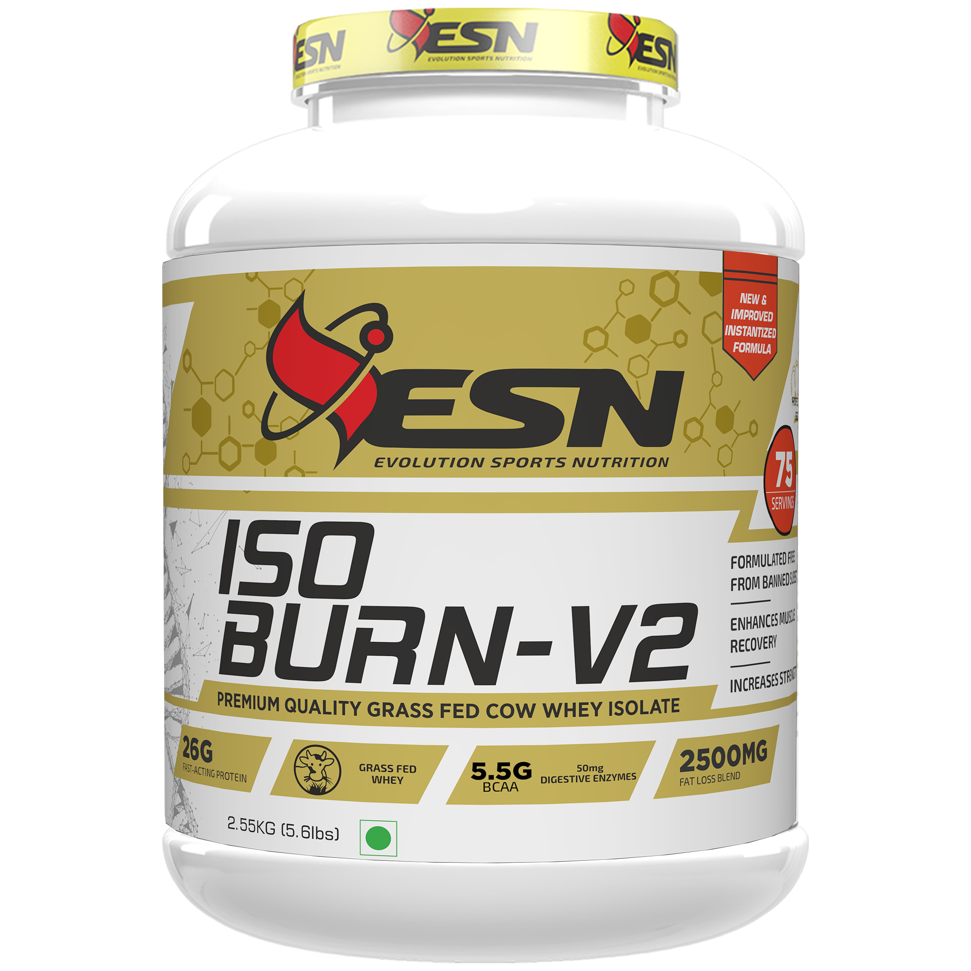 ESN Professional Series ISO BURN-V2 – Whey Protein Isolate | 26 g Protein | 5.5 g BCAA | Digestive Enzymes | Premium Grass-Fed Whey Isolate