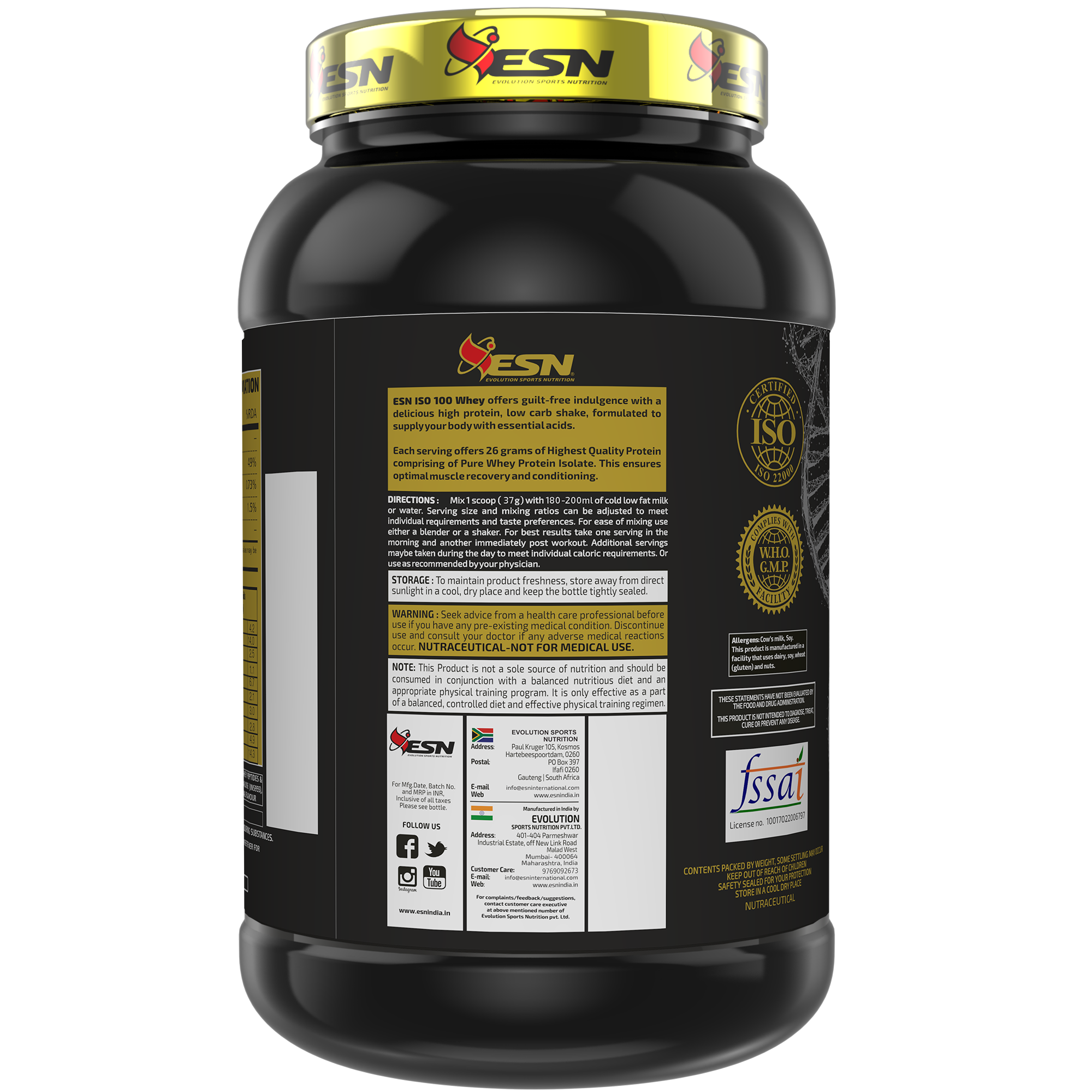 ESN ISO Whey 100 – Fast-Absorbing Whey Protein Isolate | 26g Protein | 5g BCAA | Gluten Free