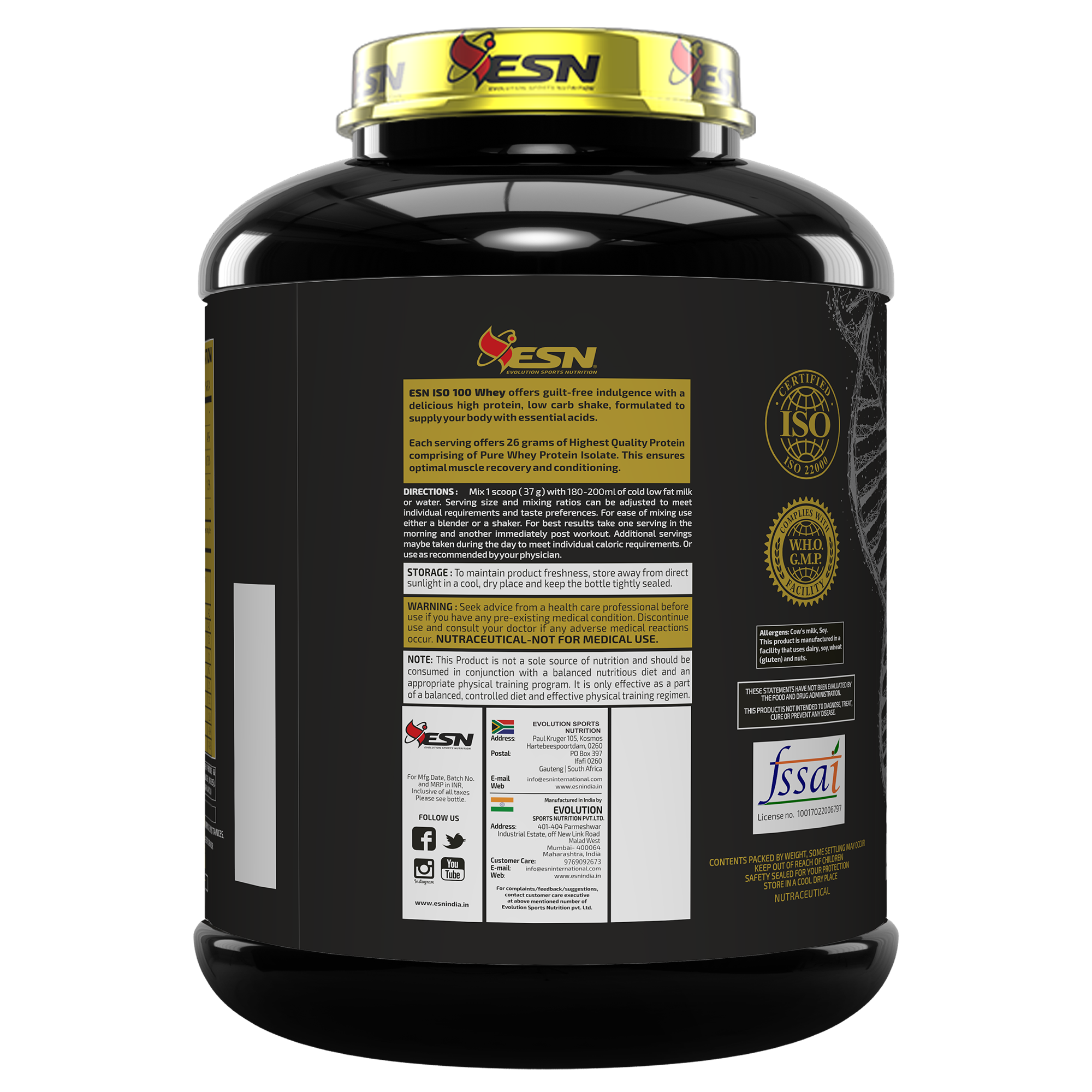 ESN ISO Whey 100 – Fast-Absorbing Whey Protein Isolate | 26g Protein | 5g BCAA | Gluten Free